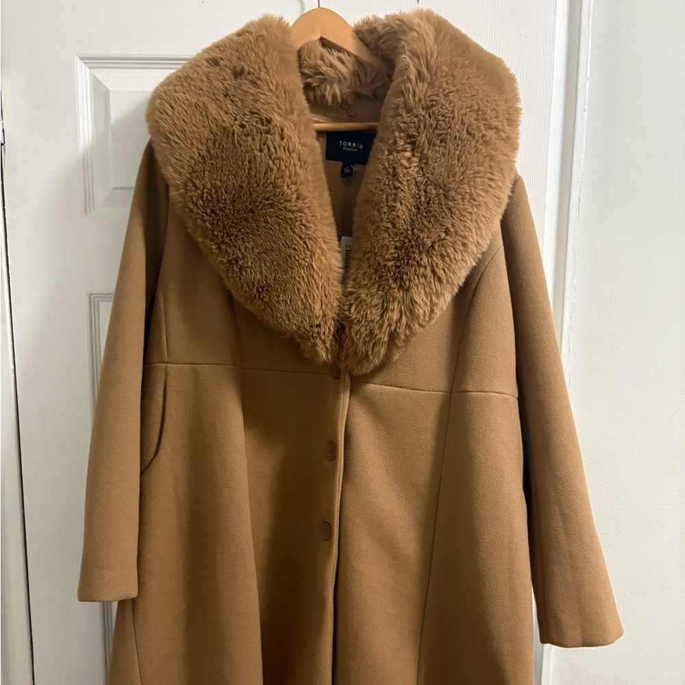 Torrid Tan Coat with Faux Fur Collar
